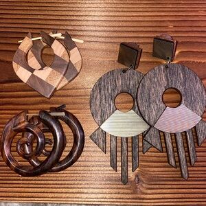 *3 for $5* Wood earrings 3 pair - Boho - hippy - eclectic